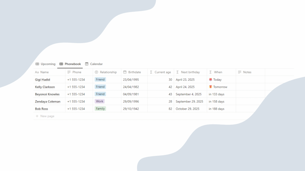 Birthday Tracker & Smart Phonebook (Notion Build)